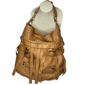 Romygold Weave Pebbled Leather Fringe Buckle Detail Hobo Tote Bag Purse